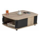 Beaux meubles pas chers ? table basse rectangle 80 cm en ch�ne noir ? 4 rideaux coulissants ? 2 niches ...
