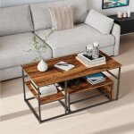 Table basse rectangle table gigogne 2 pi�ces table d'appoint, bois et pieds en m�tal, 105x52x48cm, 52x52x51cm ...