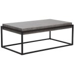 Table basse rectangulaire en mdf imitation béton et structure en métal noir de design industriel pour ... Table basse rectangulaire en mdf imitation béton et structure en métal noir de design industriel pour ...