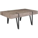 Table basse rectangulaire avec plateau en mdf effet bois fonc� et pieds noirs pour salon au style moderne ...
