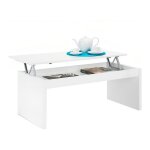 Mobimarket - table basse avec plateau relevable 102 cm blanche