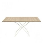 Table basse relevable extensible italienne magic j en bois naturel et pi�tement en acier laqu� blanc ...
