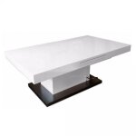 Table basse relevable extensible setup blanc brillant socle acier bross�