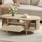 Table basse relevable ovale 100 x 50 x 36 cm, avec 1 tiroir et rangement ouvert, 2 portes coulissantes, ...