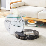 Table basse ronde lot de 2 en verre 70x50x44cm pieds crois�s placage marbre canap� table salon style ...