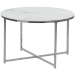 Table basse ronde 70 cm effet marbre en verre et m�tal blanc et argent� quincy