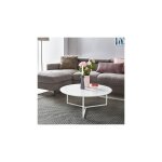 13casa - table basse ronde 80x80x33 cm plateau et pitement blanc