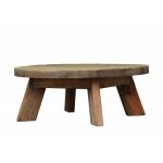 Meubletmoi - table basse ronde 90 cm en bois massif recyclé et 4 pieds - chalet Meubletmoi - table basse ronde 90 cm en bois massif recyclé et 4 pieds - chalet