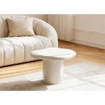 Table basse ronde en b�ton bross� blanc plateau asym�trique