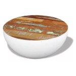 Table basse ronde bois massif recycl� et pieds m�tal blanc leh