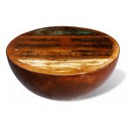 Les tendances ? table basse ronde en bois massif recycl� ? pieds en m�tal laqu� marron ? design vintage ...