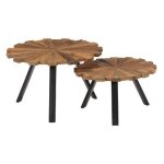 Table basse ronde bois de traverses fonc� et m�tal noir duty - lot de 2