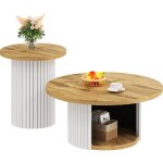 Table basse ronde double 2 en 1 - plateaux bois naturel, multifonctionnelle