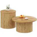Table basse ronde double 2 en 1 - plateaux bois naturel, multifonctionnelle pour salon