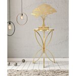 Table basse ronde lgante, structure en mtal dor, avec plateau en verre miroir, couleur or, mesures ...