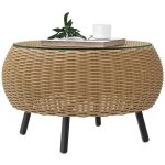Table basse ronde d'ext�rieur en polyrotin avec plateau verre �75 x 42 cm marron