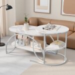 Table basse ronde table gigogne 2 pi�ces table d'appoint, bois marbr� et pieds en m�tal, 80x46x45cm, ...