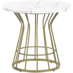 Table basse ronde glamour blanc effet marbre plateau mdf cadre mtal dor concan