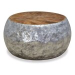 Table basse ronde m�tal argent� et teck massif fonc� vedi
