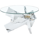 Table basse ronde moderne en mdf et verre avec pieds imitation marbre blanc 79 cm