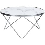 Beliani - table basse ronde avec plateau en verre imitation marbre blanc et structure en métal argenté ... Beliani - table basse ronde avec plateau en verre imitation marbre blanc et structure en métal argenté ...