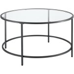 Helloshop26 - table basse ronde pour salon plateau en verre pieds en acier 84 cm noir