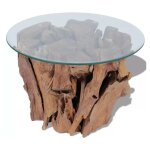 Les tendances ? table basse ronde en teck massif avec plateau en verre tremp� 0. 8cm ? style r�tro unique ...