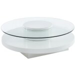 Table basse ryhali - plateau pivotant - verre tremp & mdf blanc