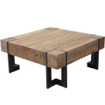 Hhg - table basse de salon 887, table d'appoint, jardini�re, bois massif de sapin rustique, 70x70cm