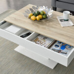 [en. casa] ? table basse fixe 40 x 110 x 60 cm ? effet ch�ne blanc ? plateau coulissant avec rangement ...