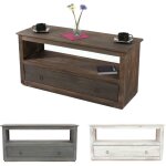 Table basse de salon, meuble bas, commode, 1 tiroir, shabby chic, vintage, blanc