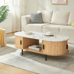 Table basse tvedestrand 120 x 55 x 40 cm bambou effet marbre blanc / naturel [en. casa]