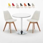 Table blanche ronde 70x70cm 2 chaises colores d'intrieur bar caf nordica long island - blanc