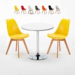 Table blanche ronde 70x70cm 2 chaises colores d'intrieur bar caf nordica long island - jaune