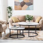 Table � caf� gigogne deux pi�ces avec cadre m�tallique noir et placage marbre