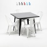 Table carr�e + 4 chaises en m�tal style industriel soho - blanc