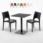 Table carre 60x60 noire avec 2 chaises colores paris licorice