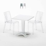 Table carr�e blanche 70x70cm avec 2 chaises color�es grand soleil set bar caf� dune terrace - transparent ...