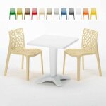 Table carr�e blanche 70x70cm avec 2 chaises color�es grand soleil set bar caf� gruvyer patio - beige