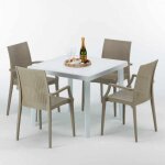 Table carr�e blanche 90x90cm avec 4 chaises color�es grand soleil set ext�rieur bar caf� arm bistrot ...