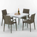 Table carr�e blanche 90x90cm avec 4 chaises color�es grand soleil set ext�rieur bar caf� arm bistrot ...
