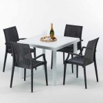 Table carr�e blanche 90x90cm avec 4 chaises color�es grand soleil set ext�rieur bar caf� arm bistrot ...