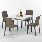 Table carr�e blanche 90x90cm avec 4 chaises color�es grand soleil set ext�rieur bar caf� bistrot love ...