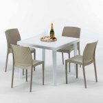 Table carr�e blanche 90x90cm avec 4 chaises color�es grand soleil set ext�rieur bar caf� boheme love ...