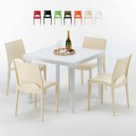 Table carr�e blanche 90x90cm avec 4 chaises color�es grand soleil set ext�rieur bar caf� paris love - ...