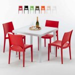 Table carr�e blanche 90x90cm avec 4 chaises color�es grand soleil set ext�rieur bar caf� paris love - ...