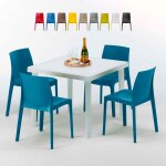 Table carr�e blanche 90x90cm avec 4 chaises color�es grand soleil set ext�rieur bar caf� rome love - ...
