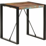 Table carr�e industrielle bois recycl� massif et m�tal noir vosa 70x70x75