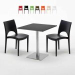 Table carre noire 70x70 avec 2 chaises colores paris rum raisin