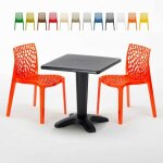 Table carr�e noire 70x70cm avec 2 chaises color�es grand soleil set bar caf� gruvyer aia - orange